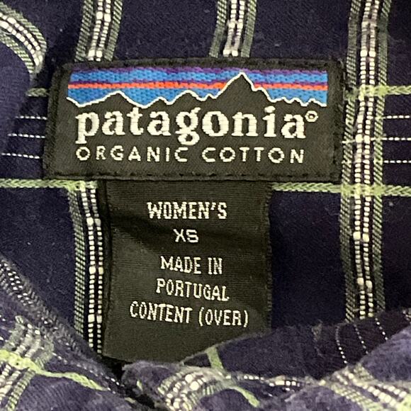 Patagonia Organic Cotton Women's Navy Blue Plaid Button Up Top Shirt sx XS - Picture 6 of 8